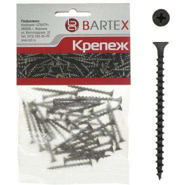 Саморез по дереву и гипсокартону, диаметр 3.8х64 мм, 25 шт, пакет, Bartex