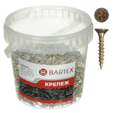 Саморез универсальный, диаметр 3х20 мм, 2000 шт, оцинкованный, банка, Bartex