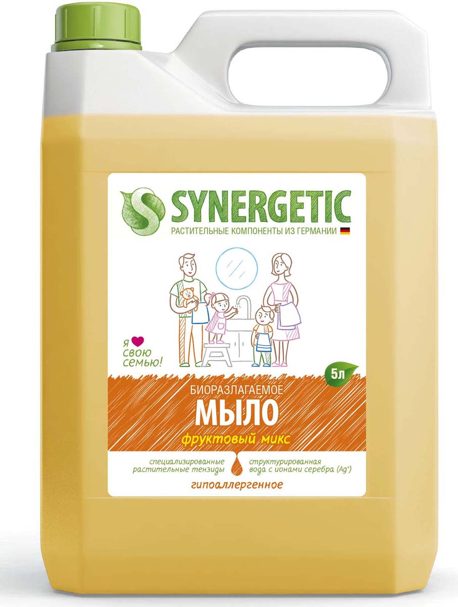 Synergetic Гипоаллергенное жидкое мыло биоразлагаемое Фруктовый микс, 5 л.