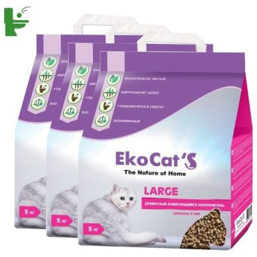 Наполнитель Eko Cats Large древесный комкующийся 3х5кг