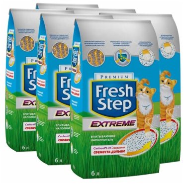 Наполнитель для кошачьего туалета FRESH STEP с тройным контролем запаха впитывающий 6 литров (упаковка - 6 шт)