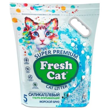 FRESH CAT морской бриз наполнитель силикагелевый для туалета кошек с ароматизатором (5 л)