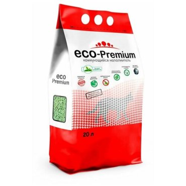 Комкующийся наполнитель, древесный с запахом зеленого чая ECO-Premium, темно-зеленый 7,6 кг, 20 л