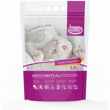 Наполнитель Happy Nose для кошачьего туалета, силикагелевый, комкующийся 3,8 л
