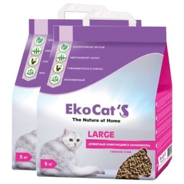 Наполнитель Eko Cats Large древесный комкующийся 2х5кг
