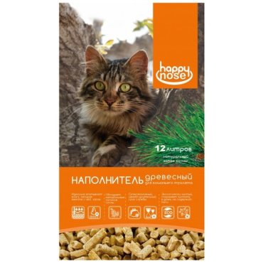 Наполнитель Happy Nose для кошачьего туалета, впитывающий древесный 12 л/ 4 кг