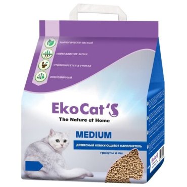 Наполнитель Eko Cats Medium древесный комкующийся 5кг