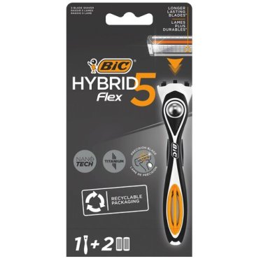 Бритвенный станок мужской BIC Hybrid 5 Flex, 1 ручка, 2 сменные кассеты