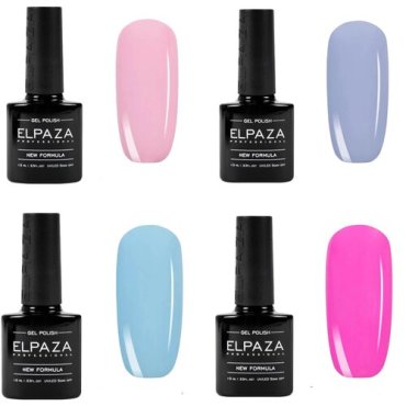 ELPAZA Professional KOMILFO / Нежные насыщенные цвета, Гель-лак, 10 мл., Набор 4 шт.Цвета: 01-Розовый;03-Серо-голубой;04-Голубой;09-Фуксия