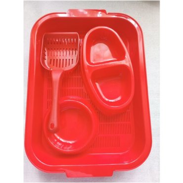 Лоток-туалет c лопаткой и мисками для кошек и котят, 35*25*5 см.