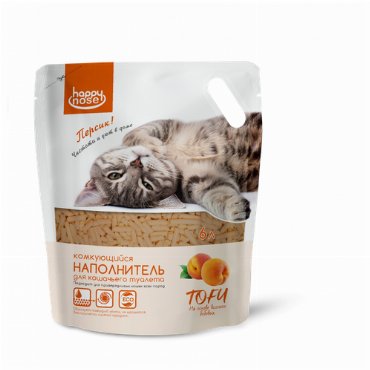 Комкующийся наполнитель для кошачьего туалета Happy Nose Tofu с ароматом персика, 6 л