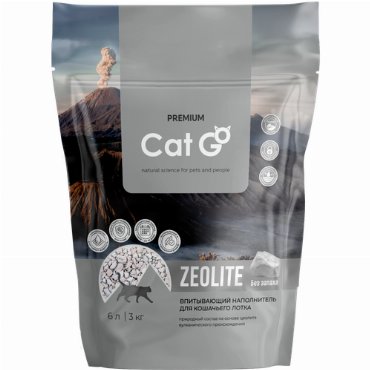 Наполнитель Cat Go ZEOLITE для кошачьего туалета, впитывающий, цеолит, без запаха, 3 кг