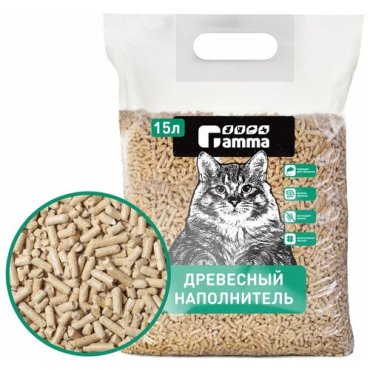 Наполнитель для кошачьих туалетов GAMMA древесный впитывающий, мелкие гранулы, 15л