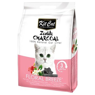 Kit Cat Zeolite Charcoal Floral Breeze цеолитовый комкующийся наполнитель с ароматом цветов - 4 кг