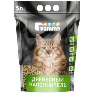 Gamma древесный впитывающий наполнитель для кошачьего туалета (крупные гранулы) 5 л (2 шт)