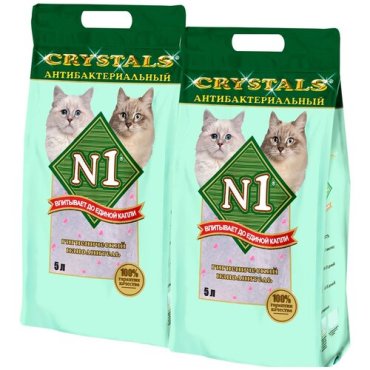 № 1 CRYSTALS – Наполнитель силикагелевый для туалета кошек «Антибактериальный» (5 + 5 л)
