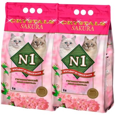 № 1 CRYSTALS SAKURA наполнитель силикагелевый для туалета кошек Сакура (5 + 5 л)
