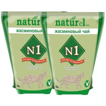 № 1 NATUREL наполнитель комкующийся для туалета кошек Жасминовый чай (4,5 + 4,5 л)