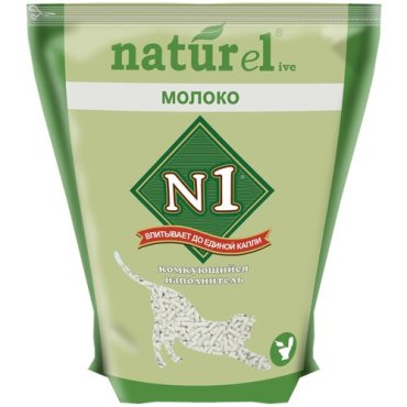 Наполнитель N1 NATUReL для кошек с добавлением сухого молока, комкующийся, 4.5 л, 1.8 кг