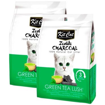 KIT CAT ZEOLITE CHARCOAL GREEN TEA LUSH наполнитель комкующийся для туалета кошек с ароматом зеленого чая (4 + 4 кг)