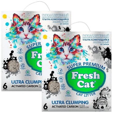 FRESH CAT ACTIVATED CARBON наполнитель комкующийся для туалета кошек с активированным углем (6 + 6 л)