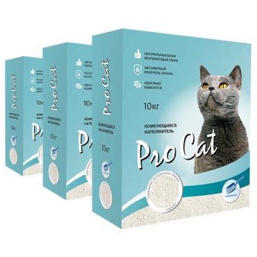 Наполнитель для кошачьего туалета PRO CAT Regular комкующийся экстра белой глины 10кг (упаковка - 3 шт)