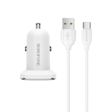 Автомобильное зарядное устройство Borofone Lasting power BZ12, 2USB, 2.4A, кабель Type-C, белый (6931474708670)