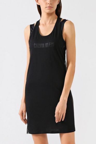 Однотонное платье с принтом логотипа бренда Calvin Klein