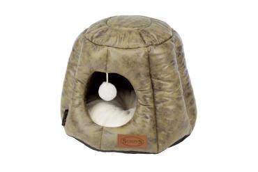 SCRUFFS Лежак-домик для кошек "Knightsbridge Cat Igloo", экокожа, оливковый, 48x48x38см (Великобрита