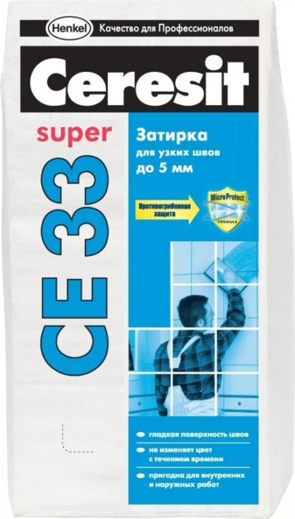 затирка для узких швов ceresit се 33, цвет серый, 5 кг