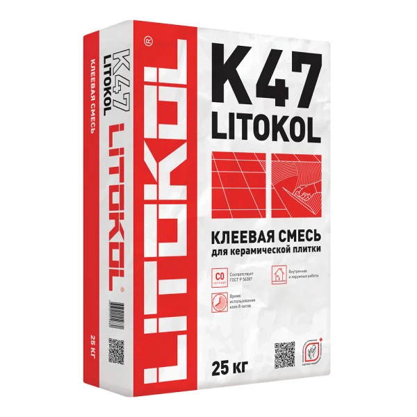 клей для плитки litokol k47 (класс с0), 25 кг