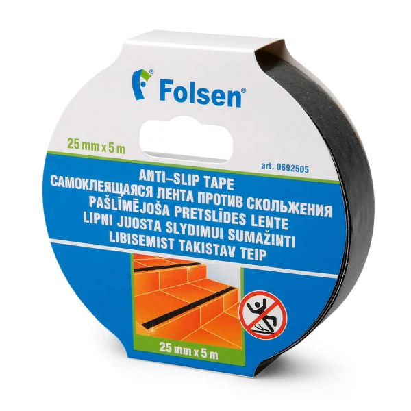 лента самоклеящаяся против скольжения folsen 25мм*5м чёрная
