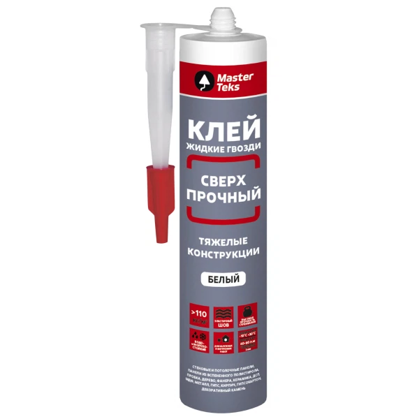 клей полимерный masterteks жг 110 кг/м2 сверхпрочный для тяжелых конструкций белый 260мл