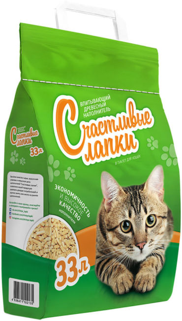Наполнитель для кошачьего туалета Счастливые Лапки древесный 33л 476₽