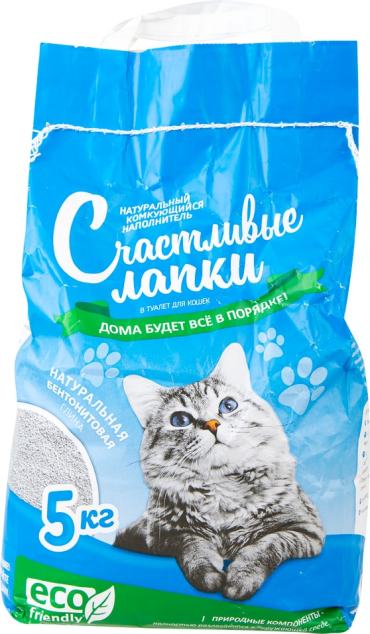 Наполнитель для кошачьего туалета Счастливые Лапки Эконом комкующийся 5кг 261₽