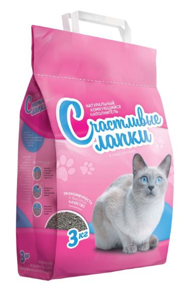 Наполнитель для кошачьего туалета Счастливые Лапки комкующийся 3кг 155₽