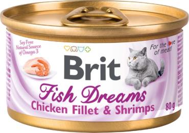 Влажный корм для кошек Brit Fish Dreams Куриное филе и креветки 008 кг 149₽