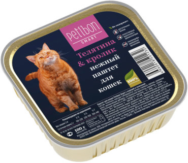 Влажный корм для кошек Petibon Smart Паштет с телятиной и кроликом 01 кг 65₽