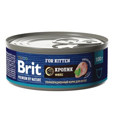 Влажный корм для котят Brit Premium by Nature Филе кролика 01 кг 97₽