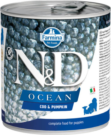 Влажный корм для щенков Farmina N D Ocean Cod Pumpkin Puppy с треской и тыквой 0285 кг 267₽