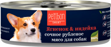 Влажный корм для собак Petibon Smart Рубленое мясо с ягненком и индейкой 01 кг 76₽