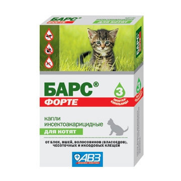 Барс ФОРТЕ инсектоакарицидный для котят капли на холку 3 пипетки 423₽