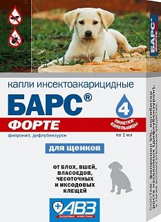 Барс ФОРТЕ инсектоакарицидный для щенков капли на холку 4 пипетки 441₽