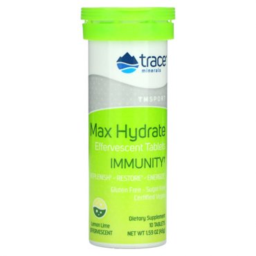 Trace Minerals Max Hydrate Immunity шипучие таблетки для пополнения электролито со вкусом лимона и лайма 10 таблеток 45 г 159 унции 1180₽