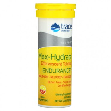 Trace Minerals TM Sport Max-Hydrate Endurance шипучие таблетки для пополнения электролитов со вкусом цитрусовых 10 таблеток 45 г 159 унции 880₽
