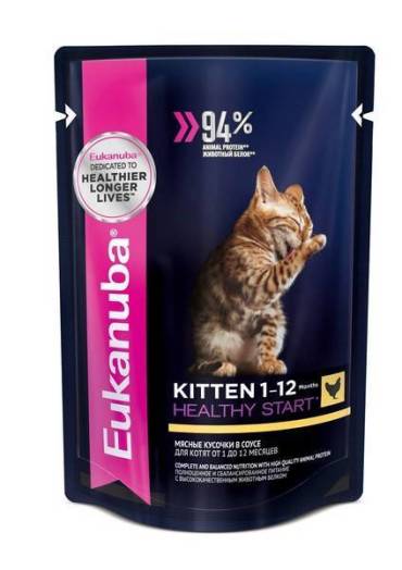 Eukanuba Kitten Chicken Паучи Влажный корм Эукануба для Котят в возрасте до 1 года с Курицей цена за упаковку 1900₽