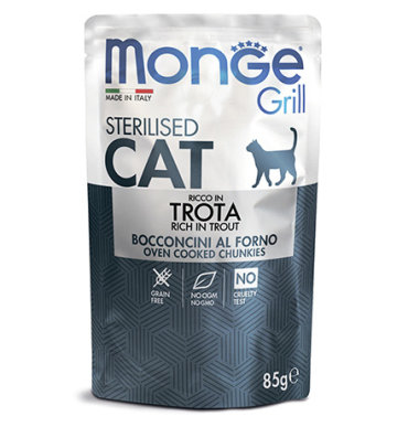 Monge Grill buste Sterilized trota Влажный корм Паучи Монж для Стерилизованных кошек Итальянская форель цена за упаковку 2884₽