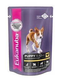 Eukanuba Dog Pouch Puppy Chicken Влажный корм Паучи Эукануба для Щенков с Курицей в соусе цена за упаковку 1927₽