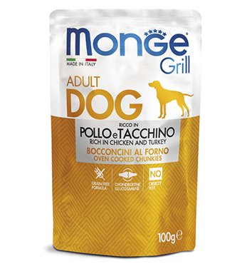 Monge Dog Grill Chicken Влажный корм Паучи Монж Гриль для взрослых собак Курица с Индейкой цена за упаковку 2350₽