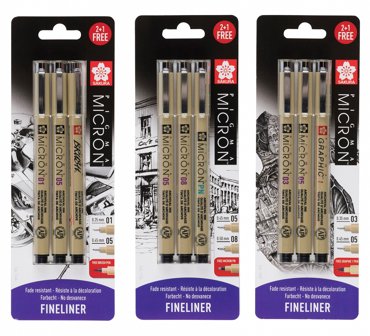 Набор капиллярных ручек Sakura PIGMA MICRON 3 шт разные вариации 776₽